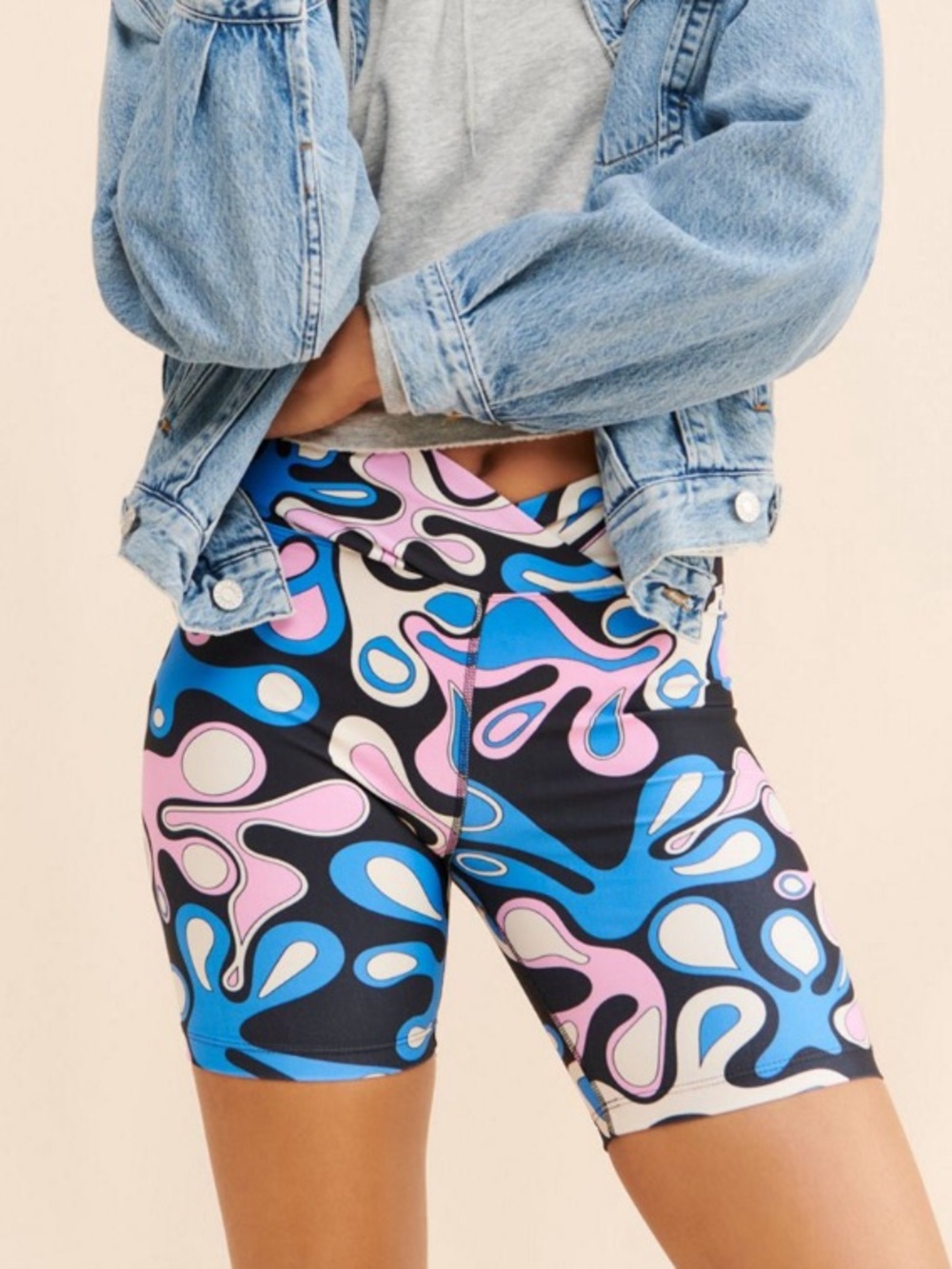Year of Ours Blue & Pink Abstract Wave Bike Shorts